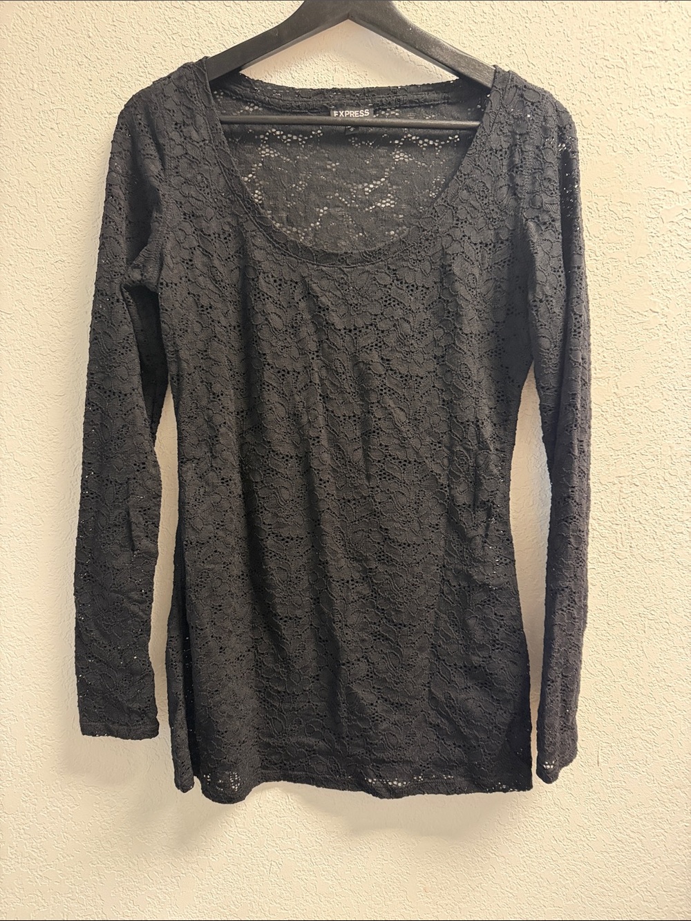 Express Black Lace Long Sleeve Scoop Neck Top